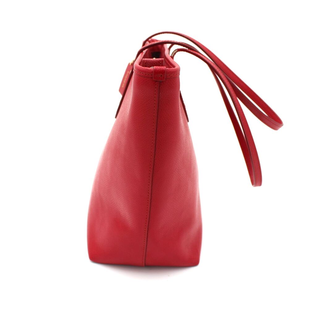 Coach City Tote Red Crossgrain Leather Shoulder Bag Zip Minimalist Preppy - Picture 2 of 14